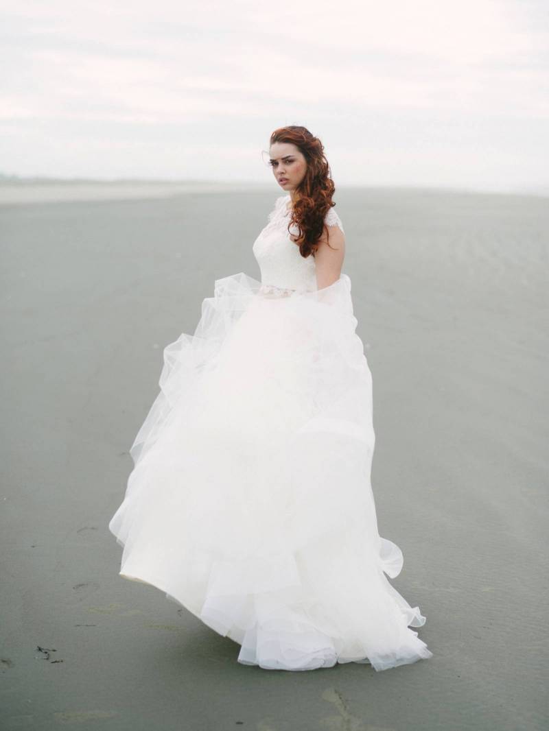 organic, beach wedding, bride, veil, two-piece dress, wedding dress, rustic, bohemian, tulle skirt