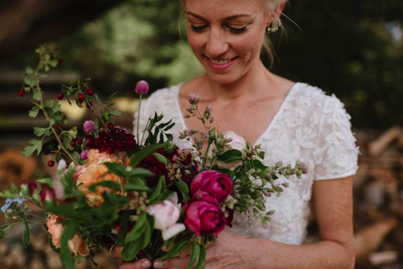 white dress, lace dress, veil, outdoor wedding, california wedding, rustic, organic bouquet, bride,