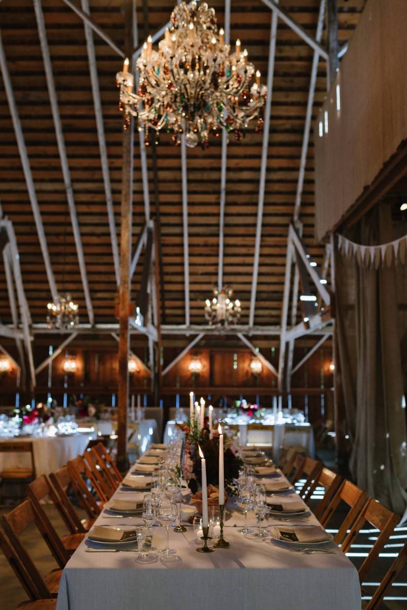 barn wedding, chandelier, farm tables, organic, rustic 