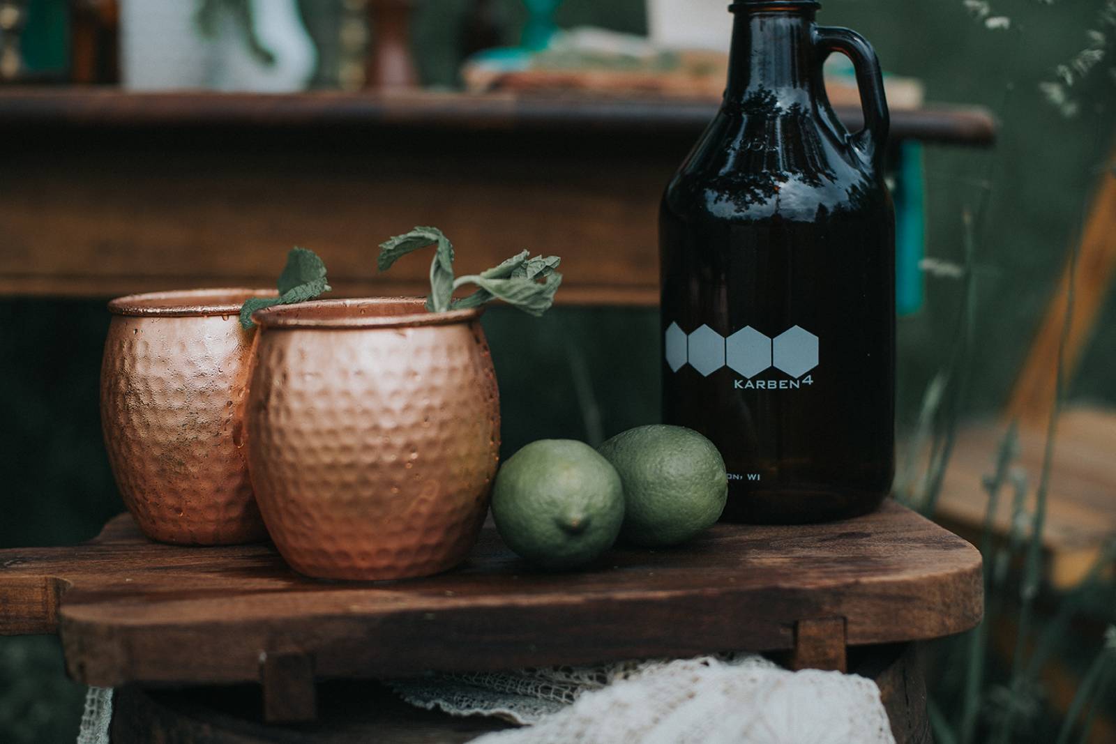 moscow mule drinks, crafted beer, copper mugs, copper wedding