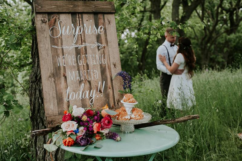 surprise elopement, elopement, wedding sign, wedding signage