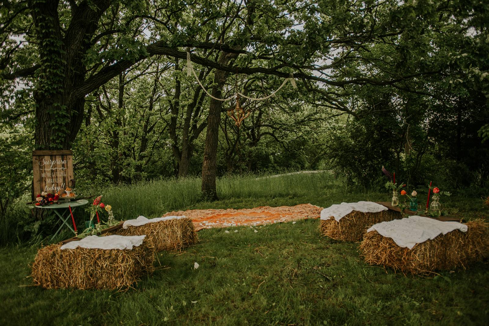 midwest farm wedding, vintage boho wedding, vintage rentals, outdoor ceremony, outdoor wedding, hay