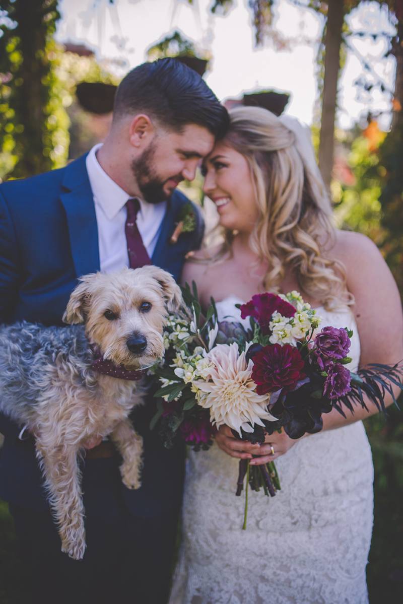 marsala flowers, marsala floral, marsala bouquet, dog wedding, dog ring bearer, pets at weddings
