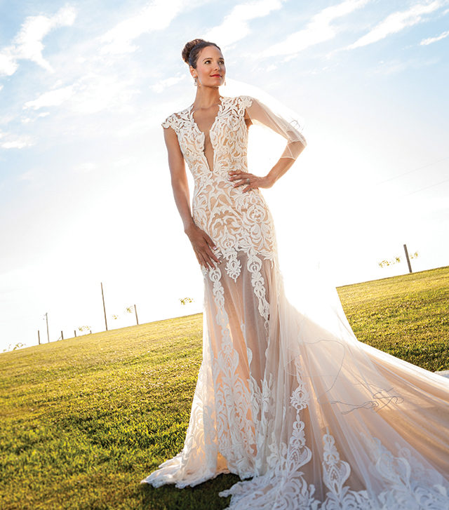sheer illusion, lace, cafe bridal gown, wedding dress