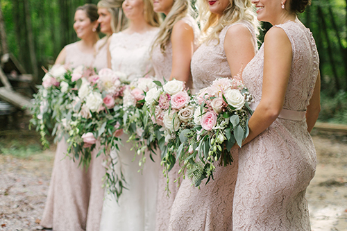 blush white flowers, bouquet, greenery, seeded eucalyptus