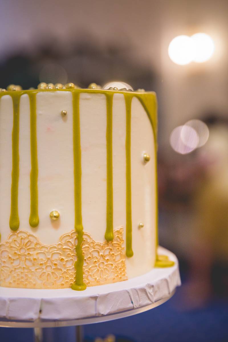 gold dripping cake