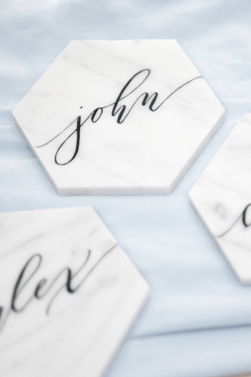 calligraphy, place cards, escort cards