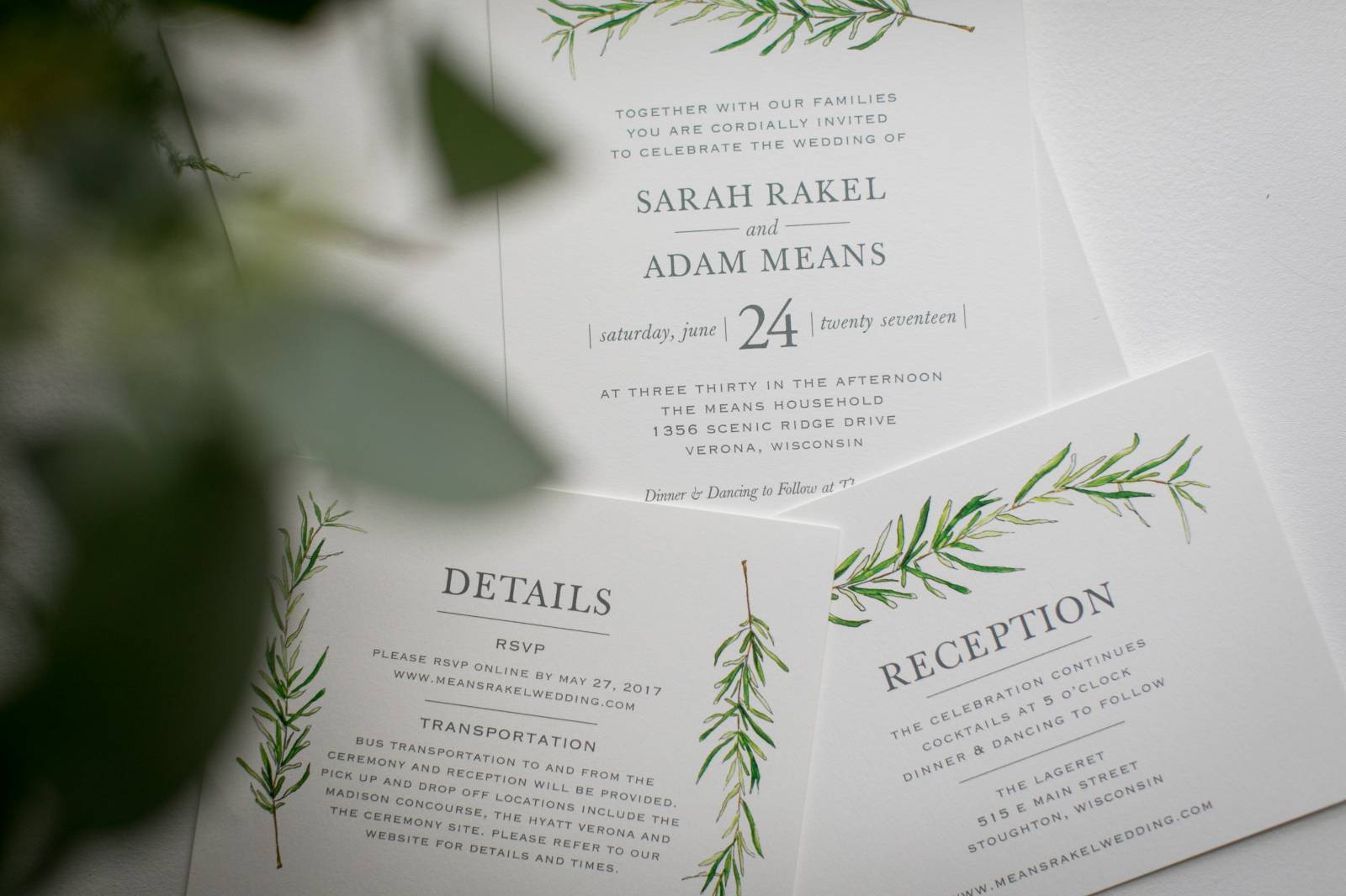 white greenery invitations, greenery invites, simple organic wedding invitations