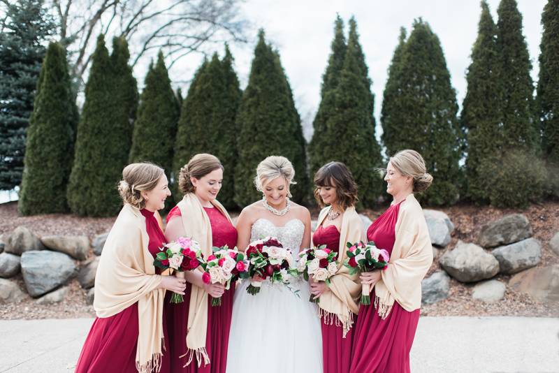 marsala, burgundy, deep red bridesmaid dresses, wedding colors