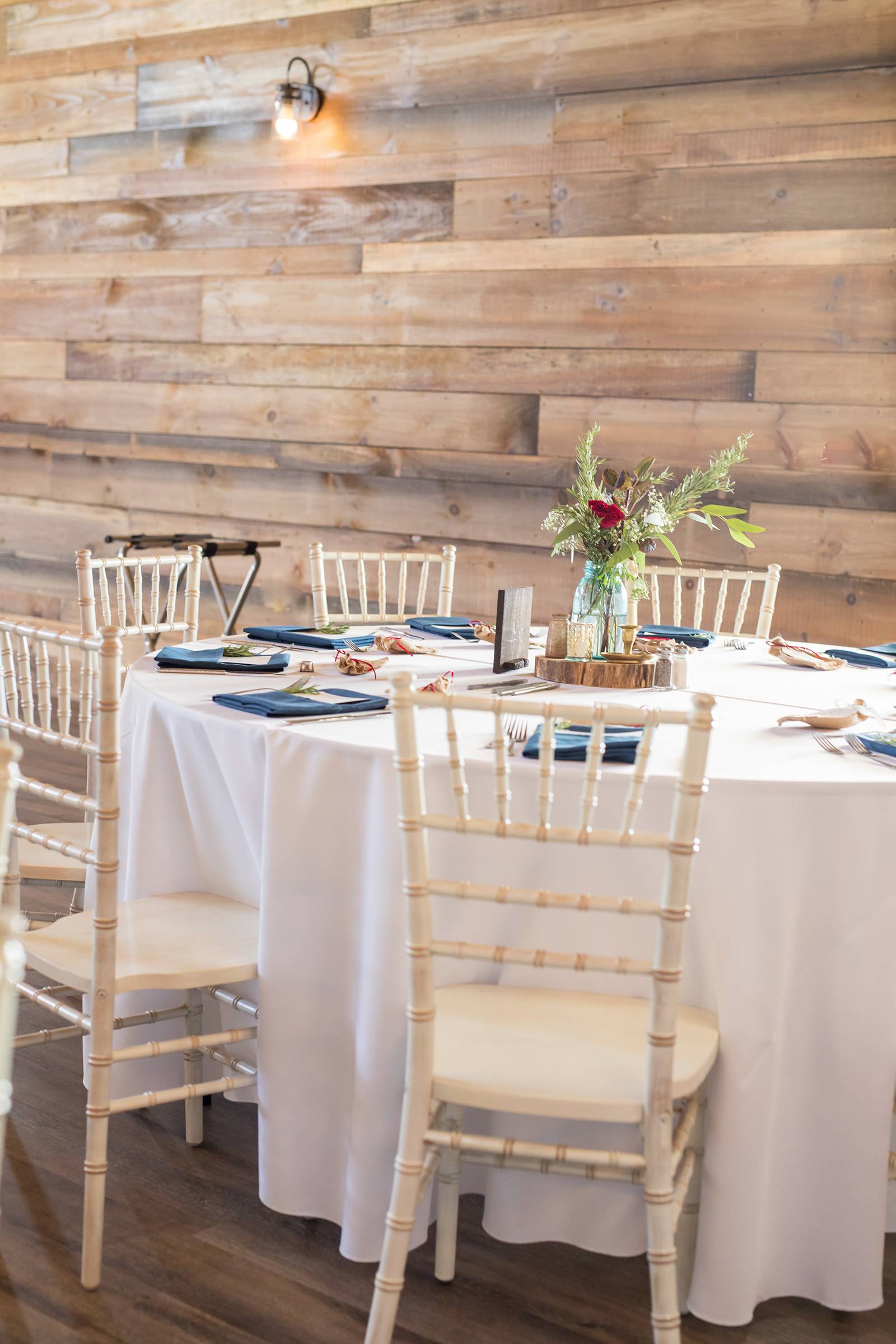 minimalist wedding reception table, white chivari chairs,