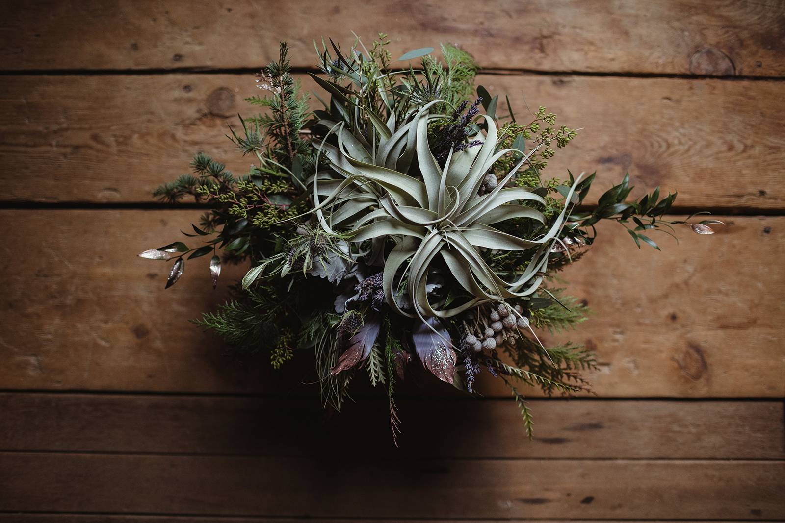 green bouquet, greenery bouquet, air plant, lavender, succulents, evergreen flowers floral bridal bo