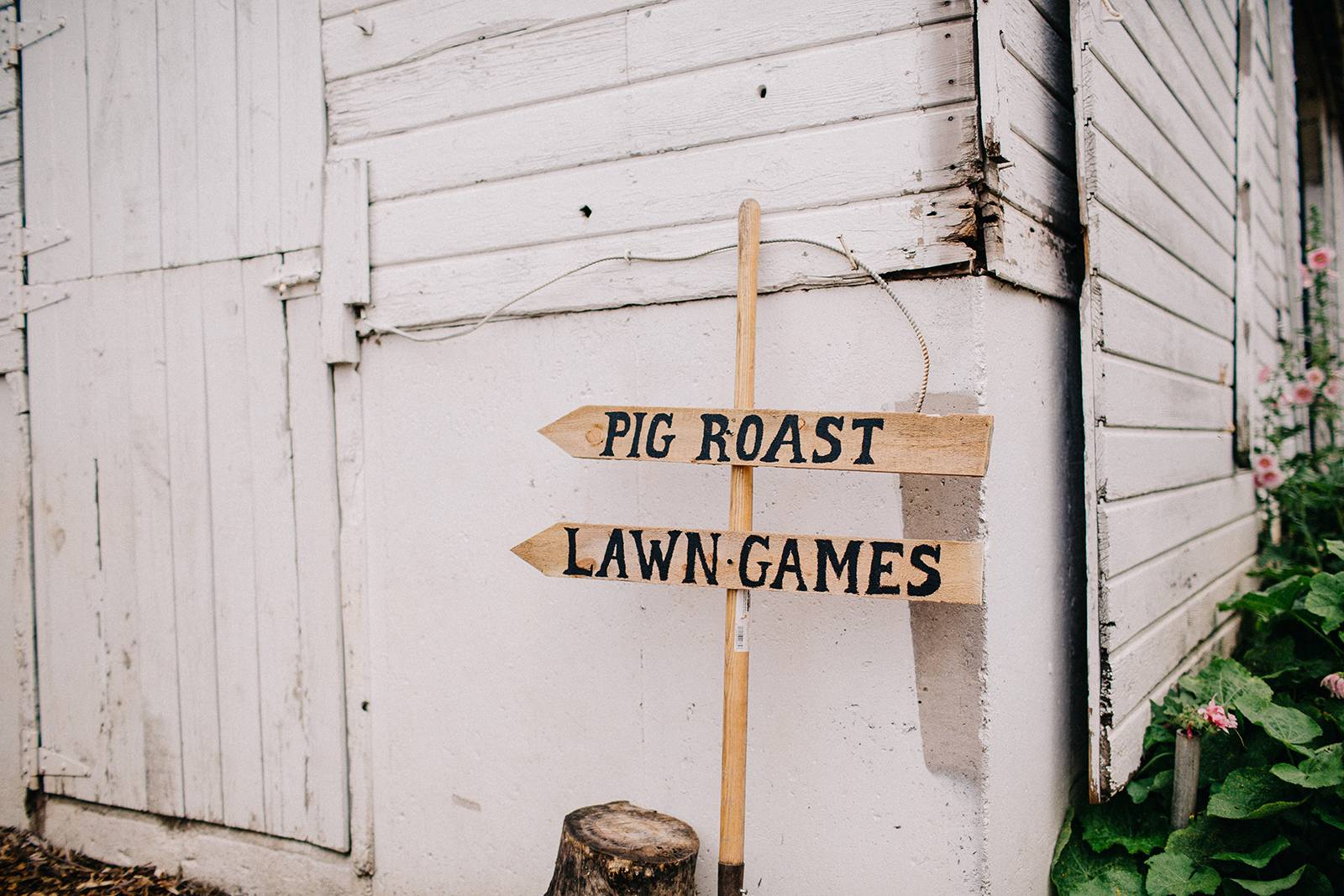 pig roast lawn games wedding events sign, signage ideas, farm wedding