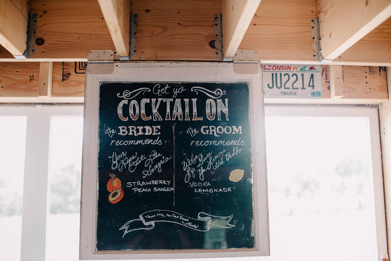 bar menu sign, beverage menu sign, cocktail sign, get yo cocktail on signage