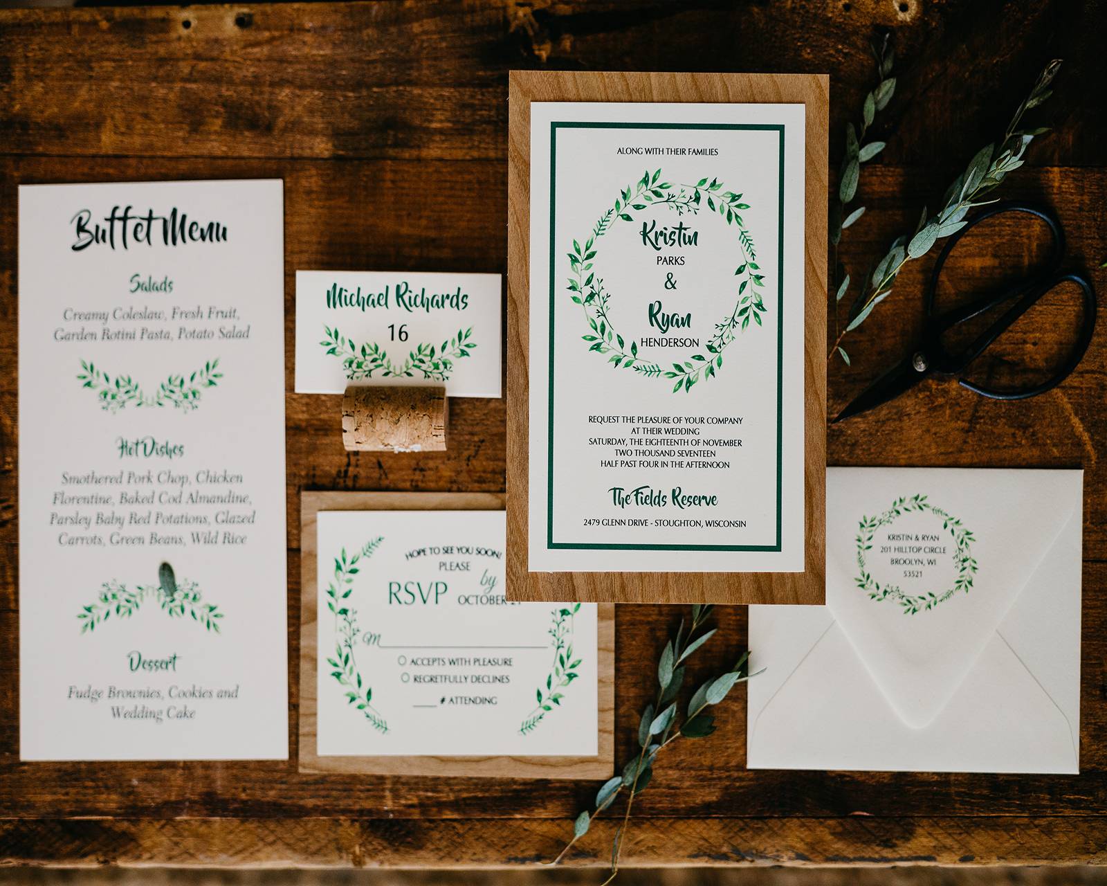 white greenery wedding invitation invites invitation suite table number wisconsin wedding invitation