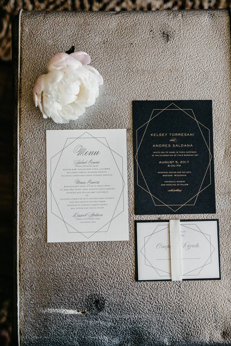 black white modern geometric wedding invitation invites invitation suite menu paper goods wisconsin 