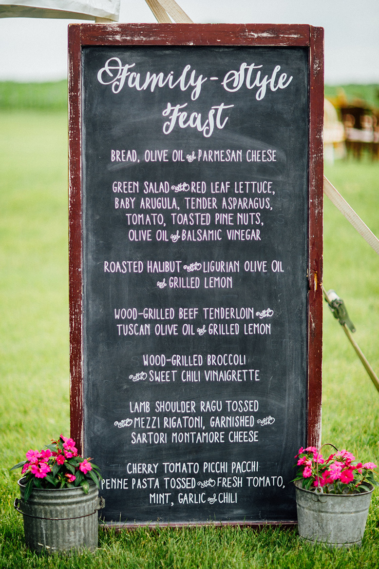 organic wedding feast menu sign, signage, wedding chalkboard sign