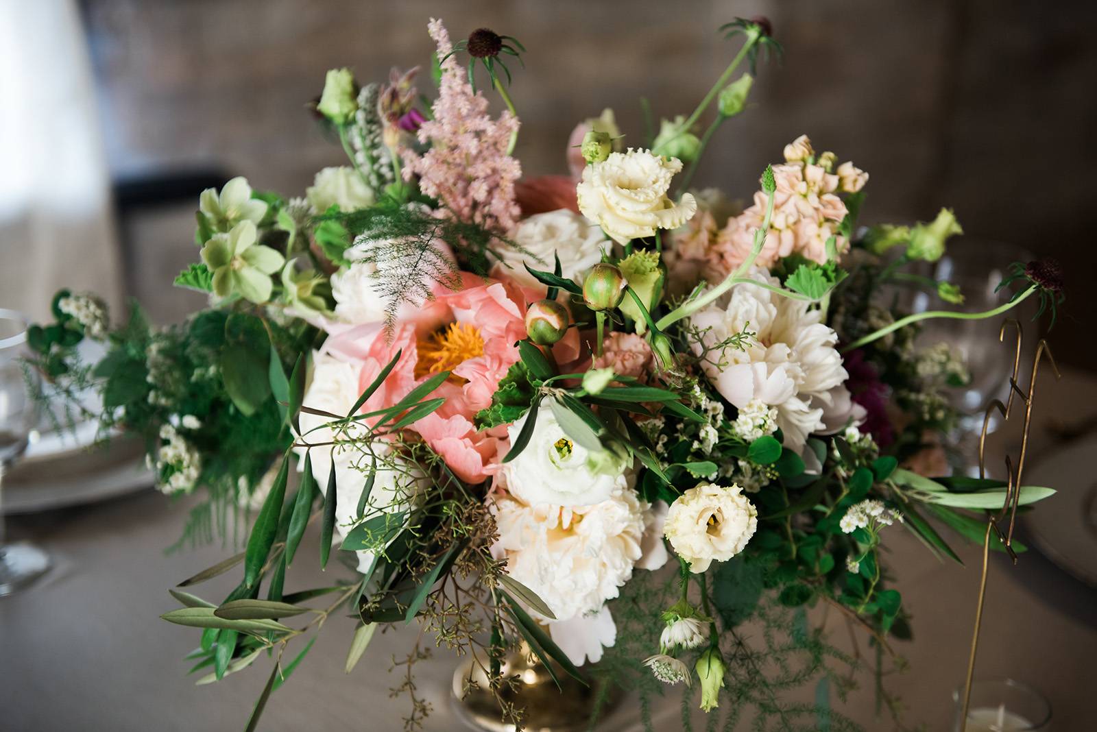 wisconsin florist wedding centerpiece centerpieces whimsical garden peach white  flowers