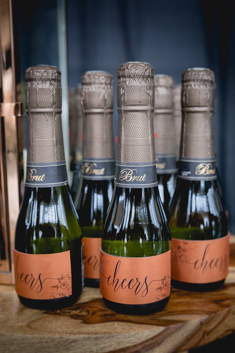 copper mini champagne bottle bottles labels cheers labels wedding beverage favors