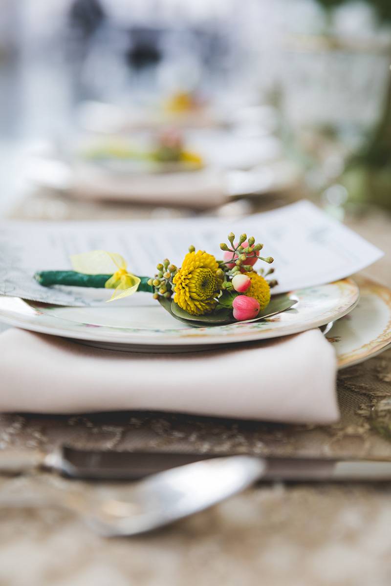 bright pops of color garden wedding table setting