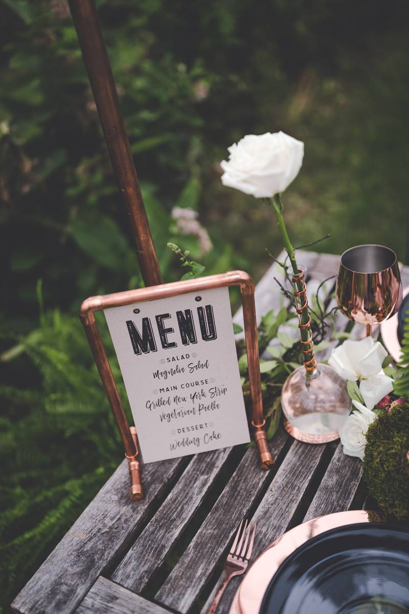wedding table menu copper wedding sign ideas