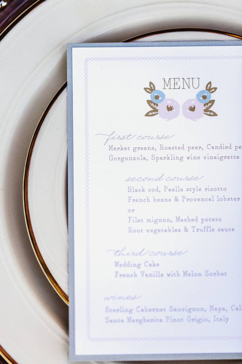 wedding dinner menu stationery