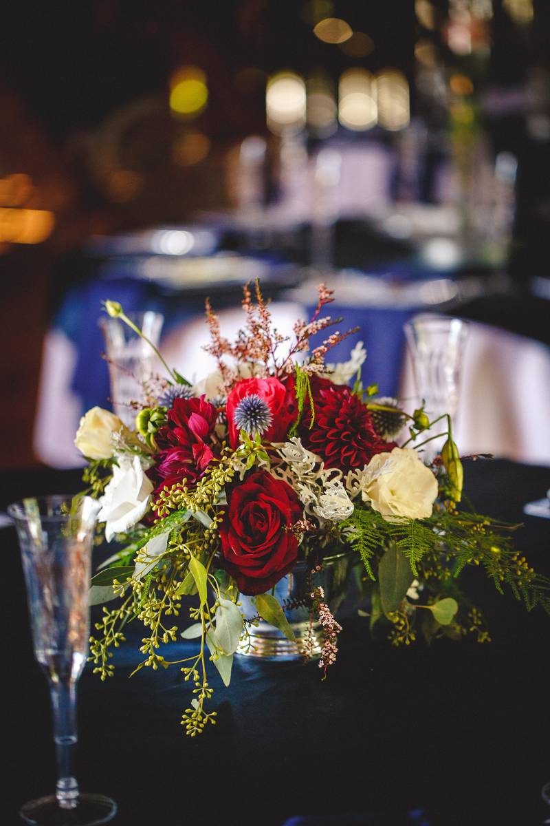 burgundy marsala navy wedding floral centerpiece, centerpieces