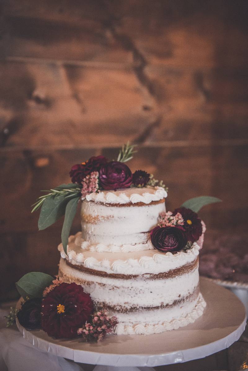 burgundy white nakes cake