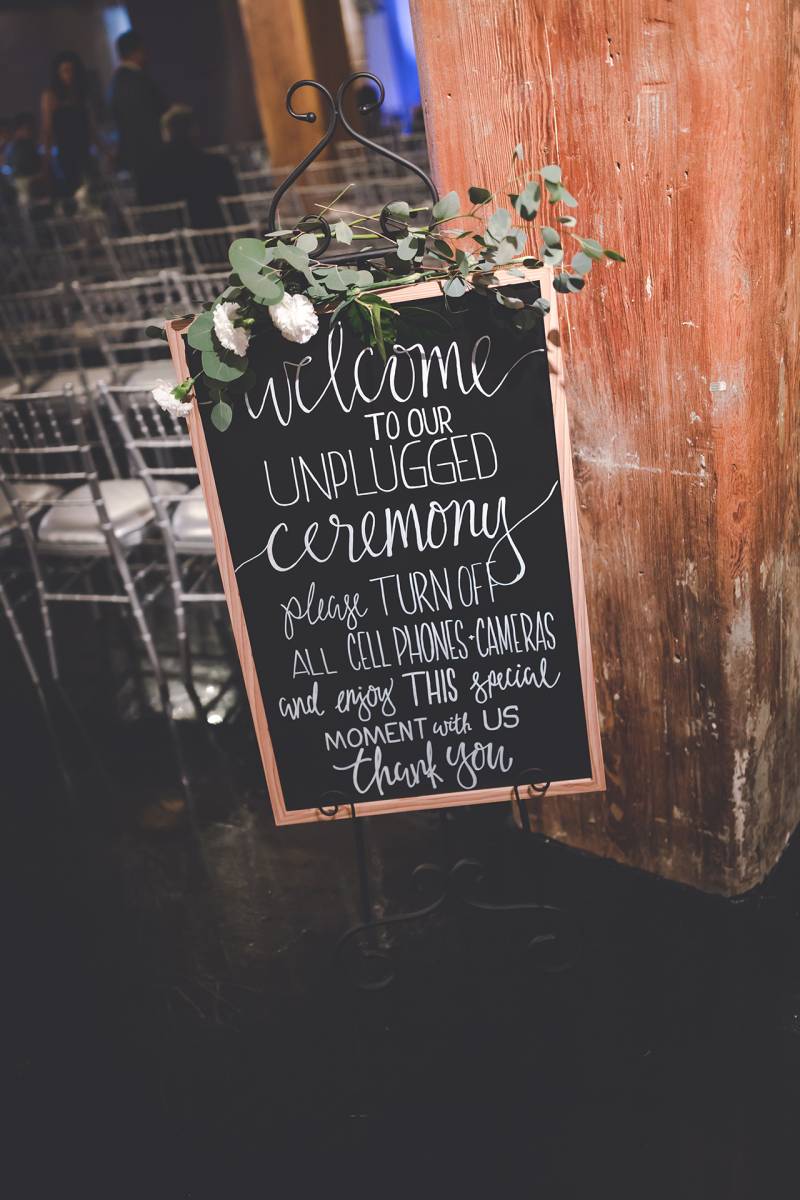 ceremony sign, unplugged ceremony sign