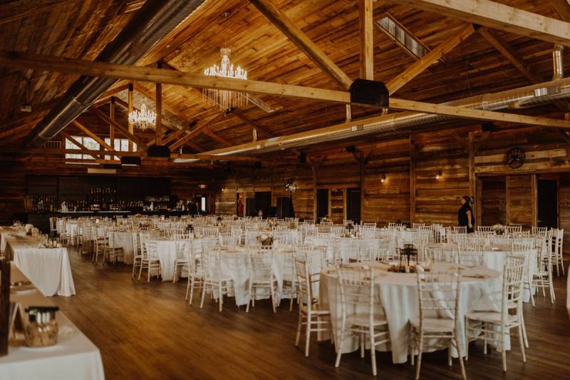 reception, barn wedding venue, white wedding tables chairs