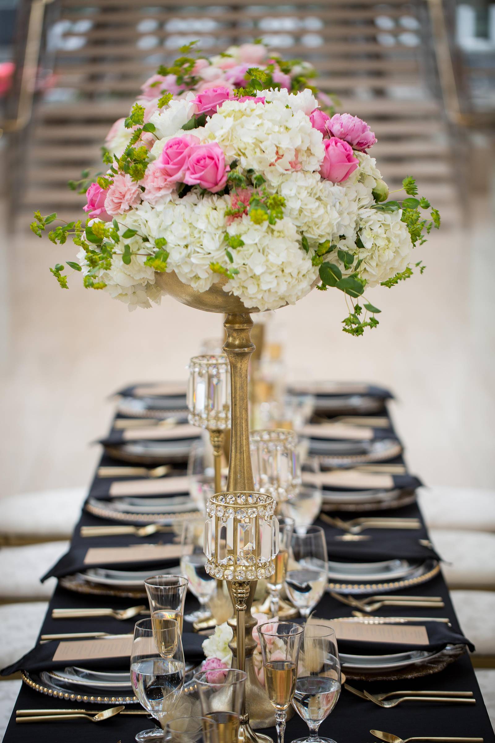 tall centerpieces, gold vases