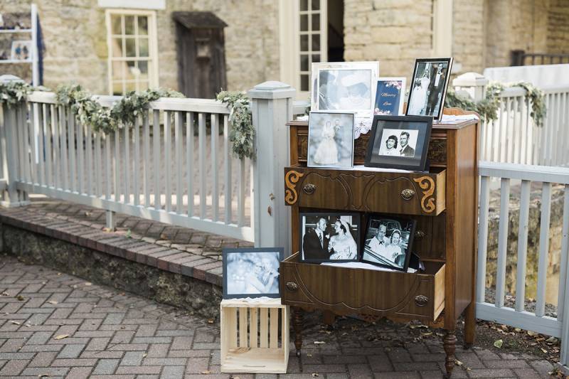 memory table ideas, wrapped garland floral ideas, dresser ideas