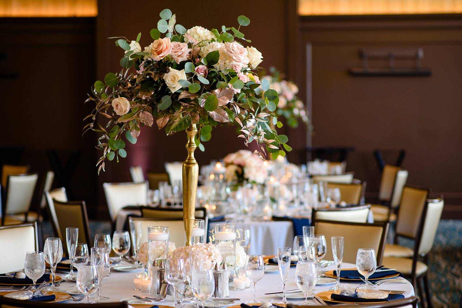 tall high centerpieces, centerpiece, blush pink floral flowers, reception table decor