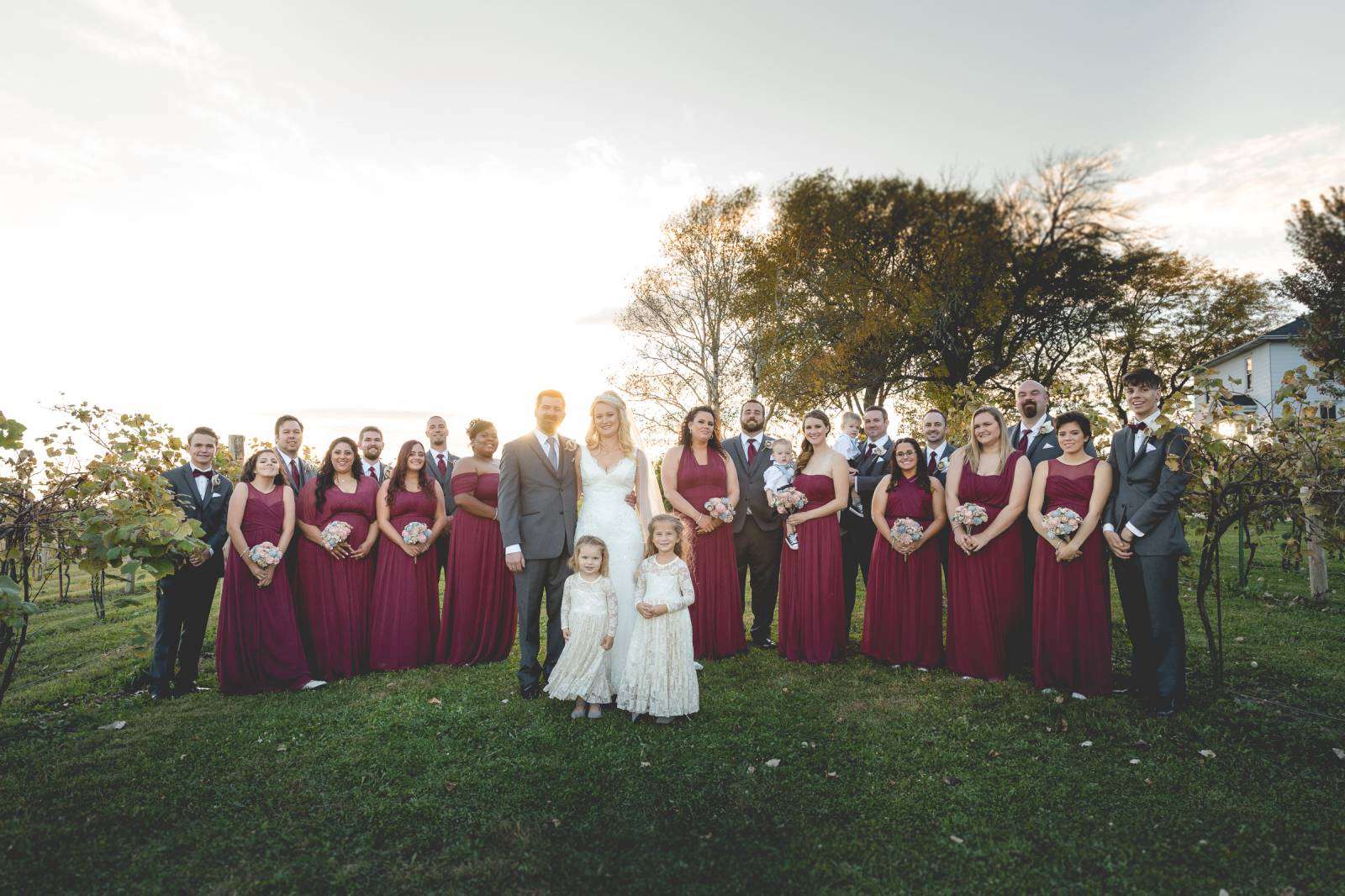 marsala burgundy bridesmaid dresses, bridal party