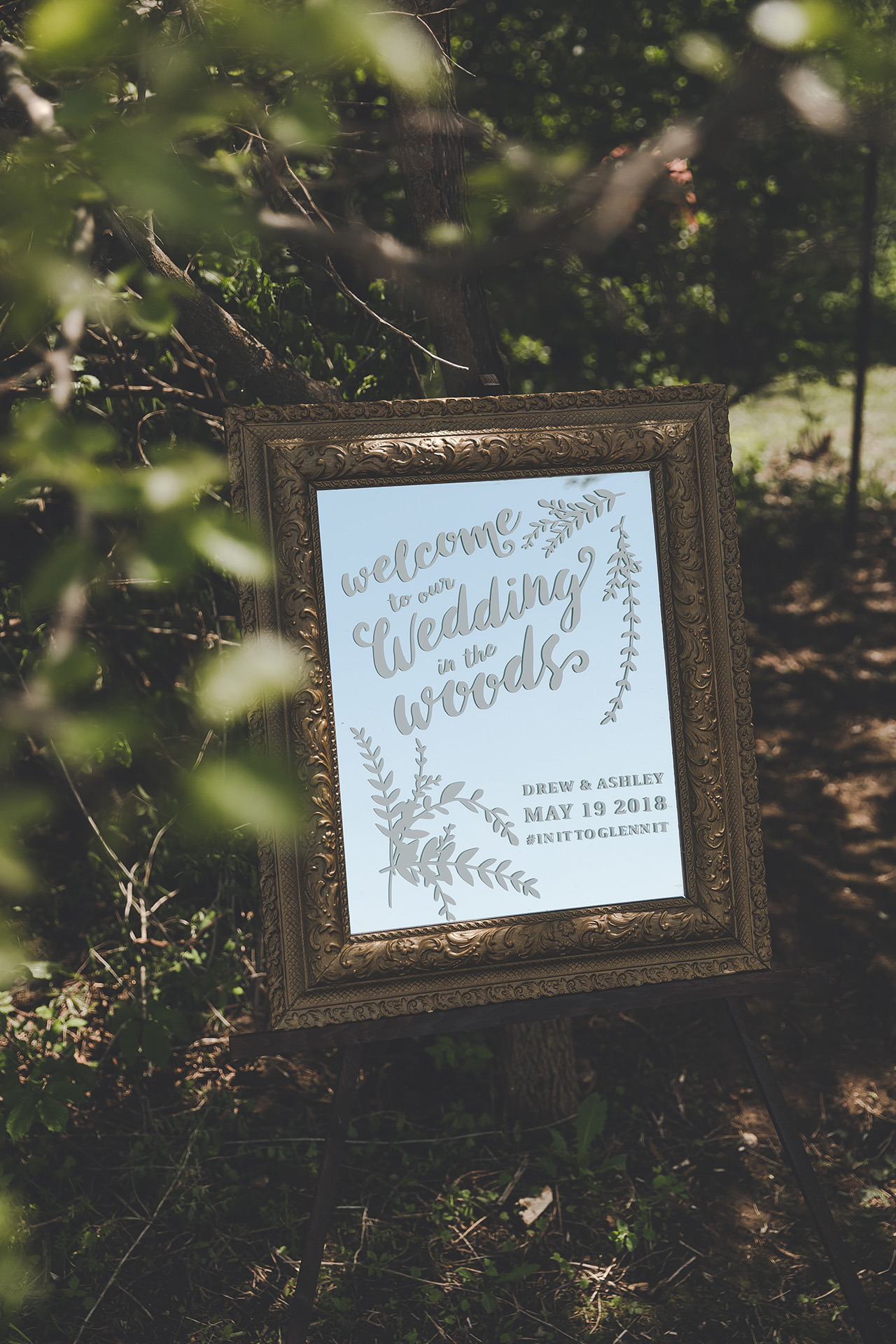wedding in the woods welcome sign