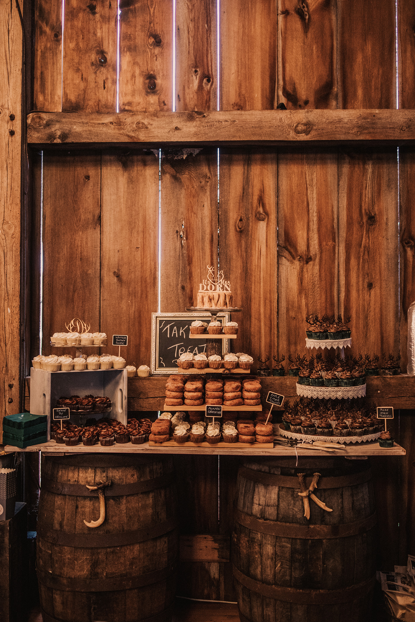 rustic sweets station ,dessert station, cupcake station, cupcakes