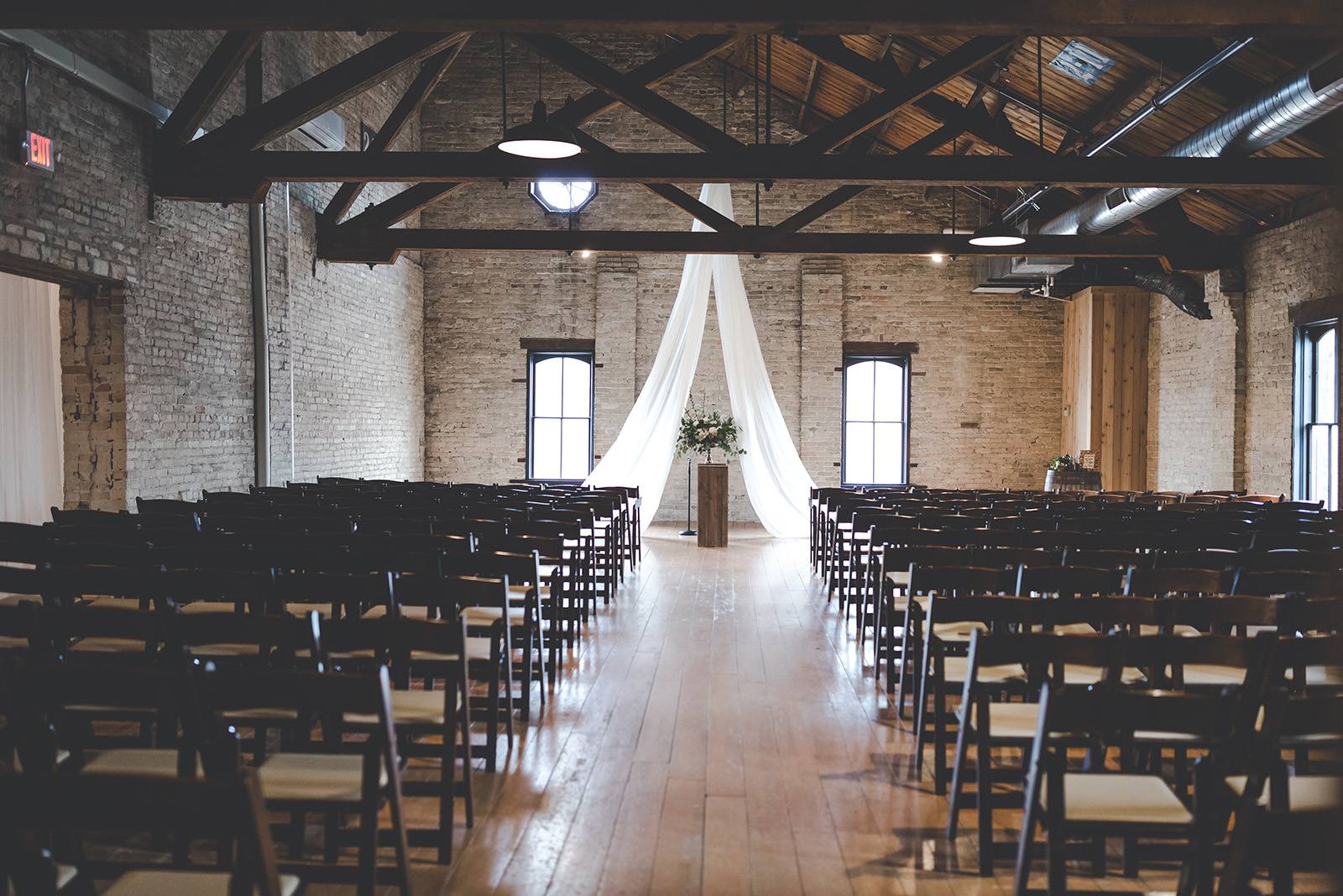 wedding ceremony, industrial warehouse wedding ceremony