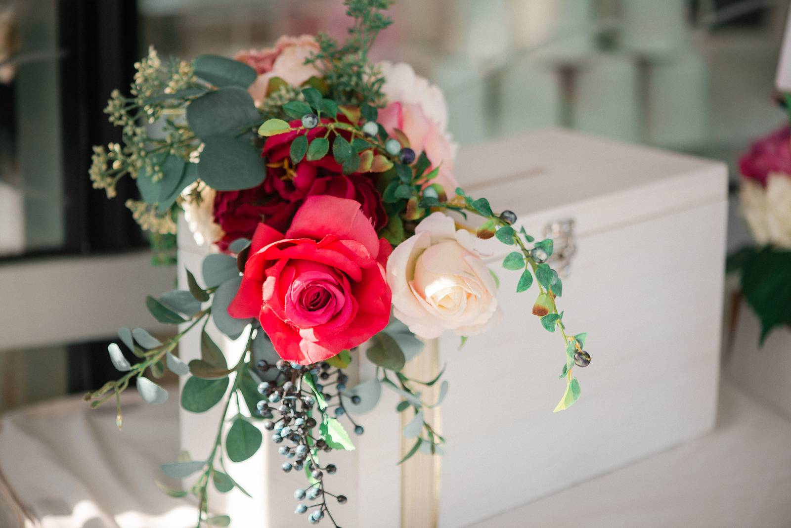 card box decor flowers