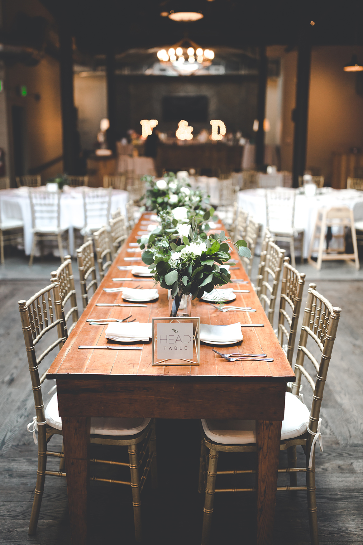garden chic industrial wedding reception head table kings table