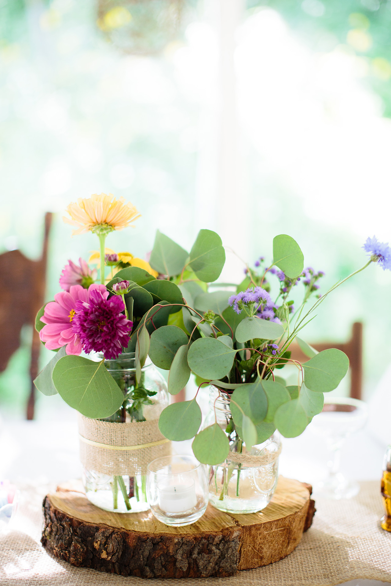 centerpieces, wildflowers, greenery, vases wedding decor