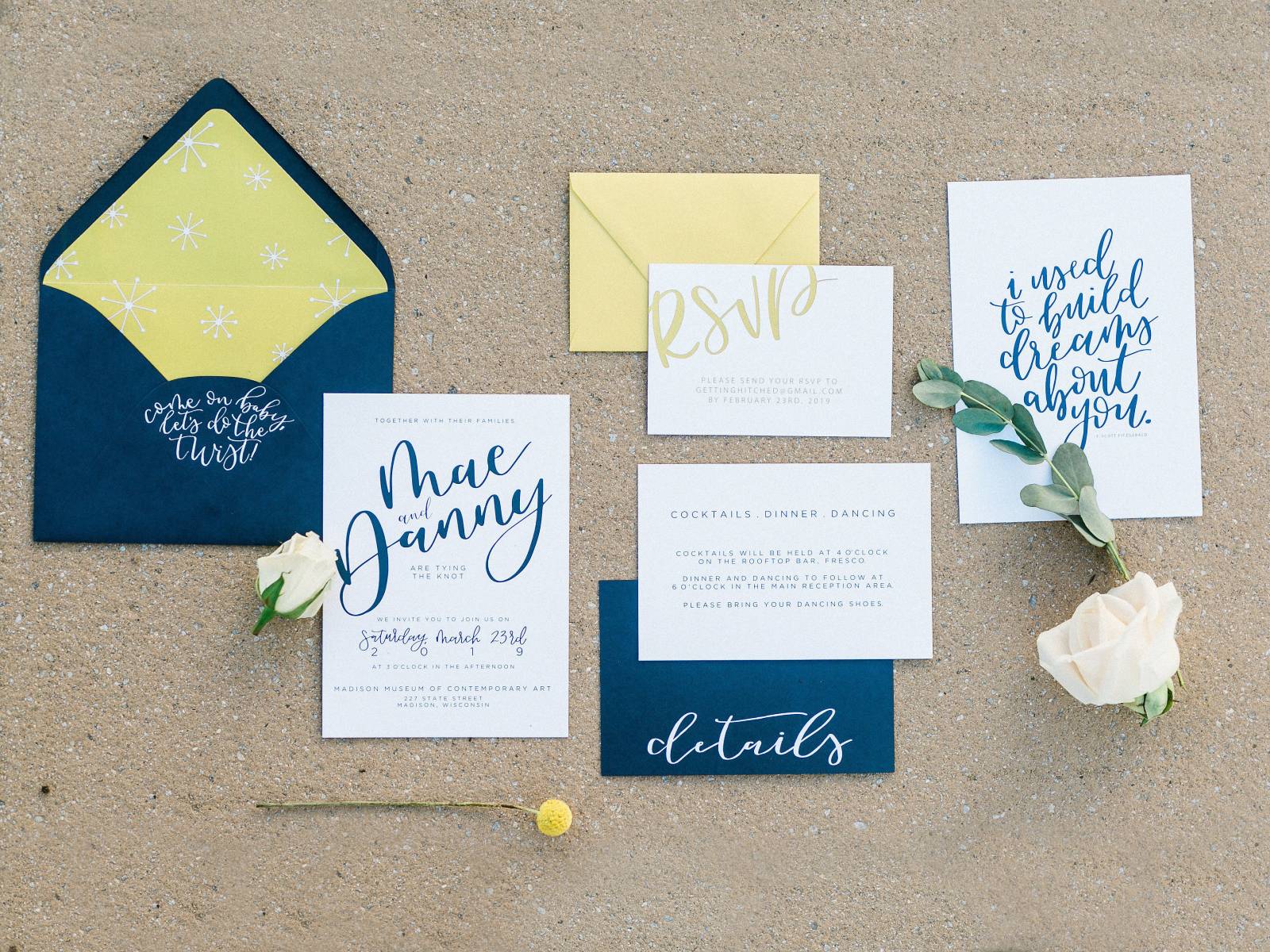 navy blue invitation suite