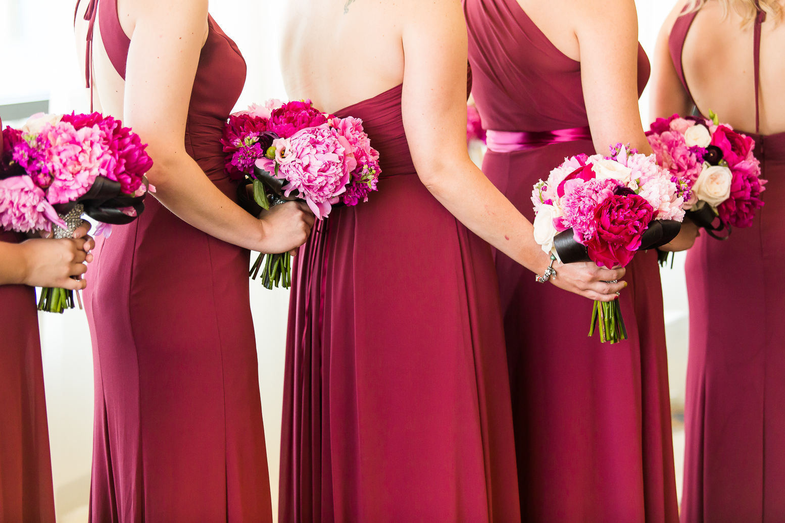 pink, wine, burgundy bridesmaid dresses