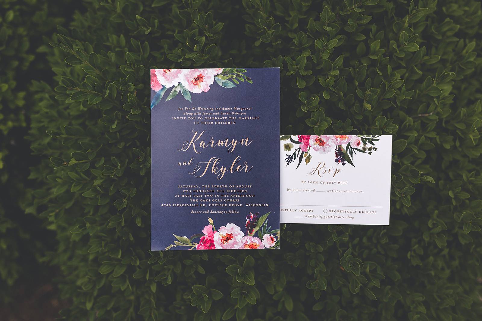 navy blue floral wedding invitations