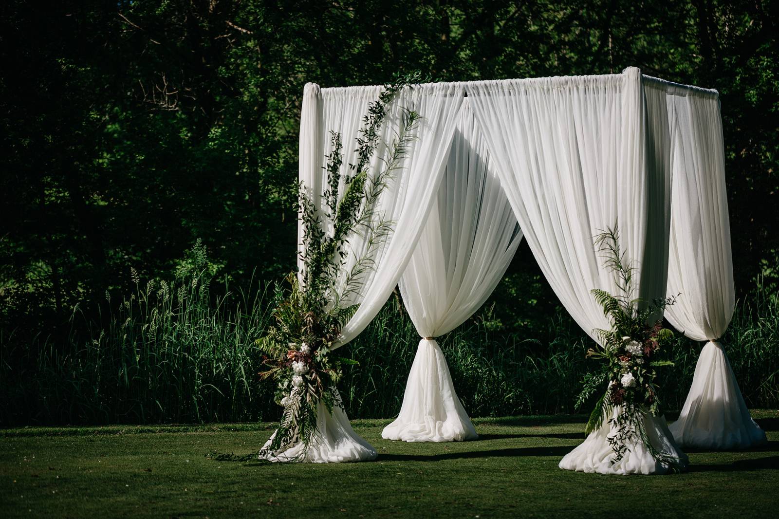 ceremony arch arbor canopy white draping