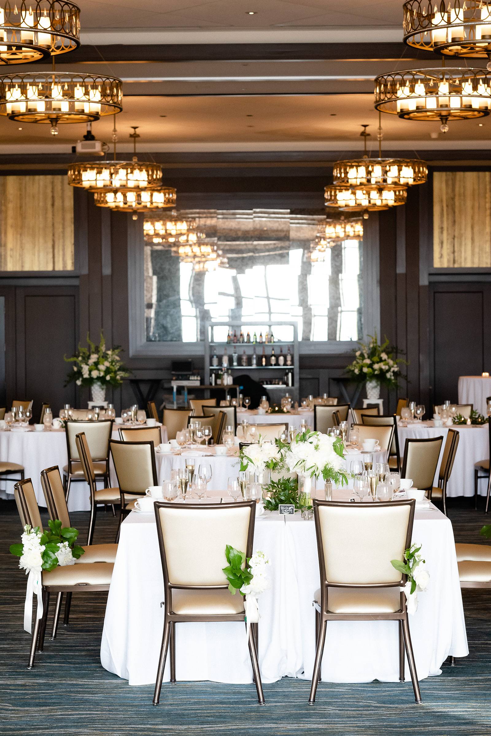 classic elegant minimalist hotel ballroom wedding kings table