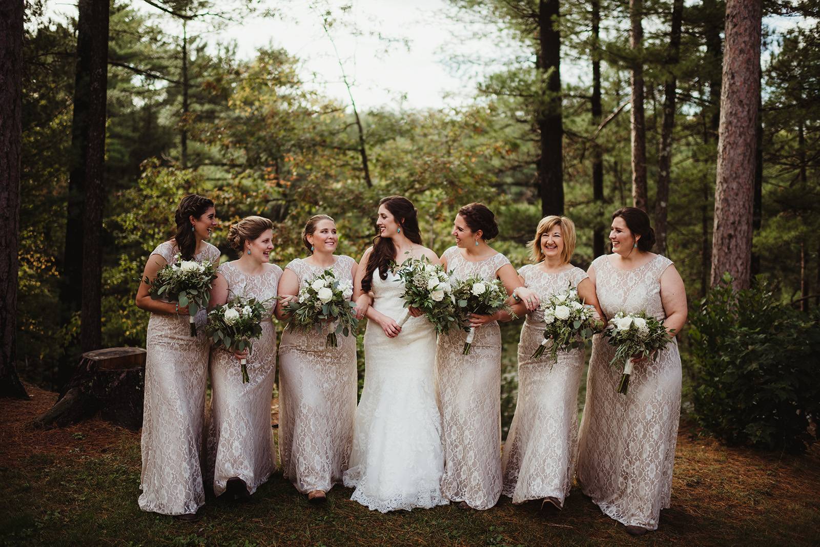 neutral champagne lace bridesmaid dresses