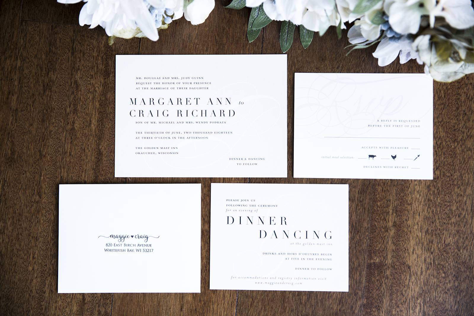 classic modern white black wedding invitations