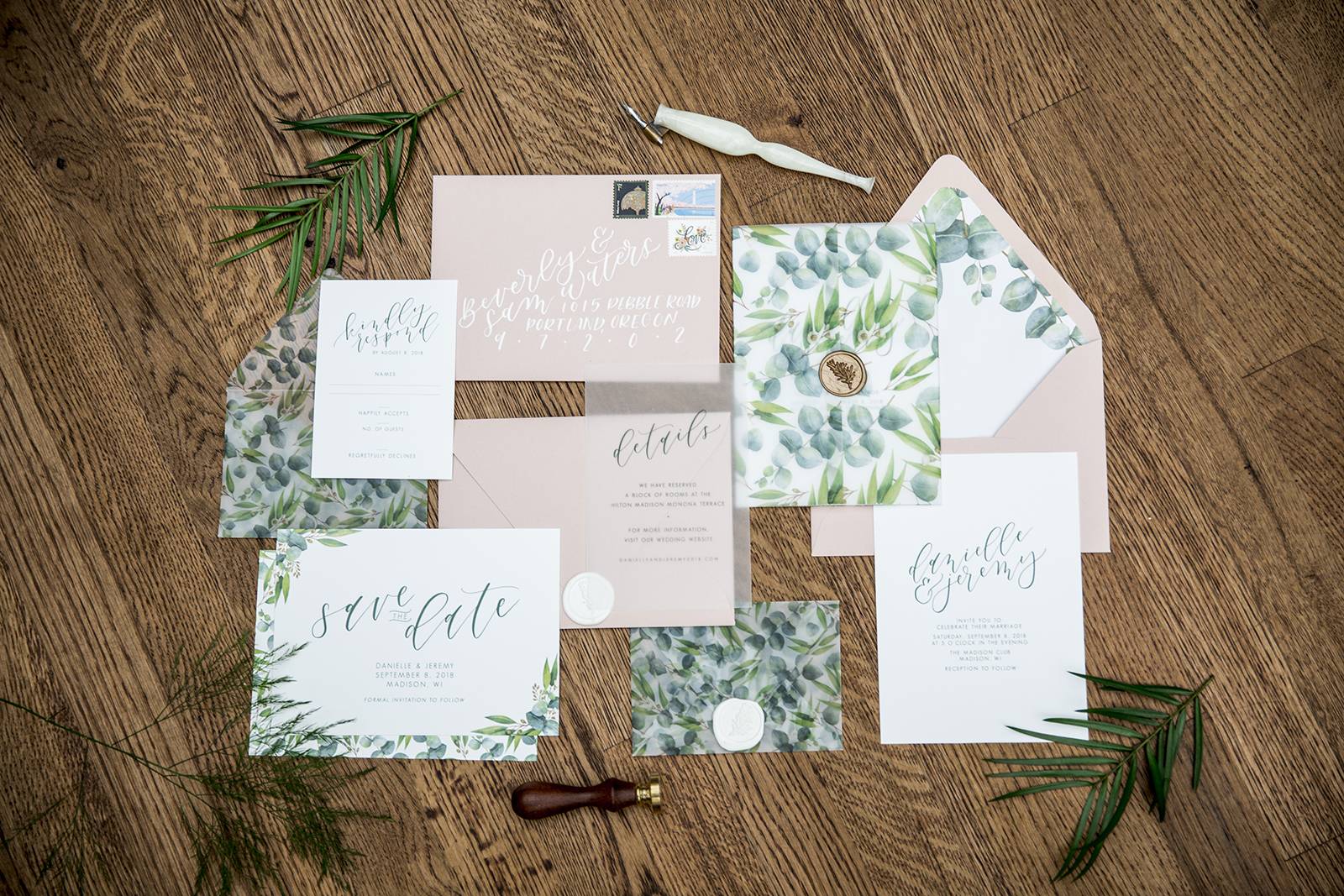 botanical greenery wedding invitations