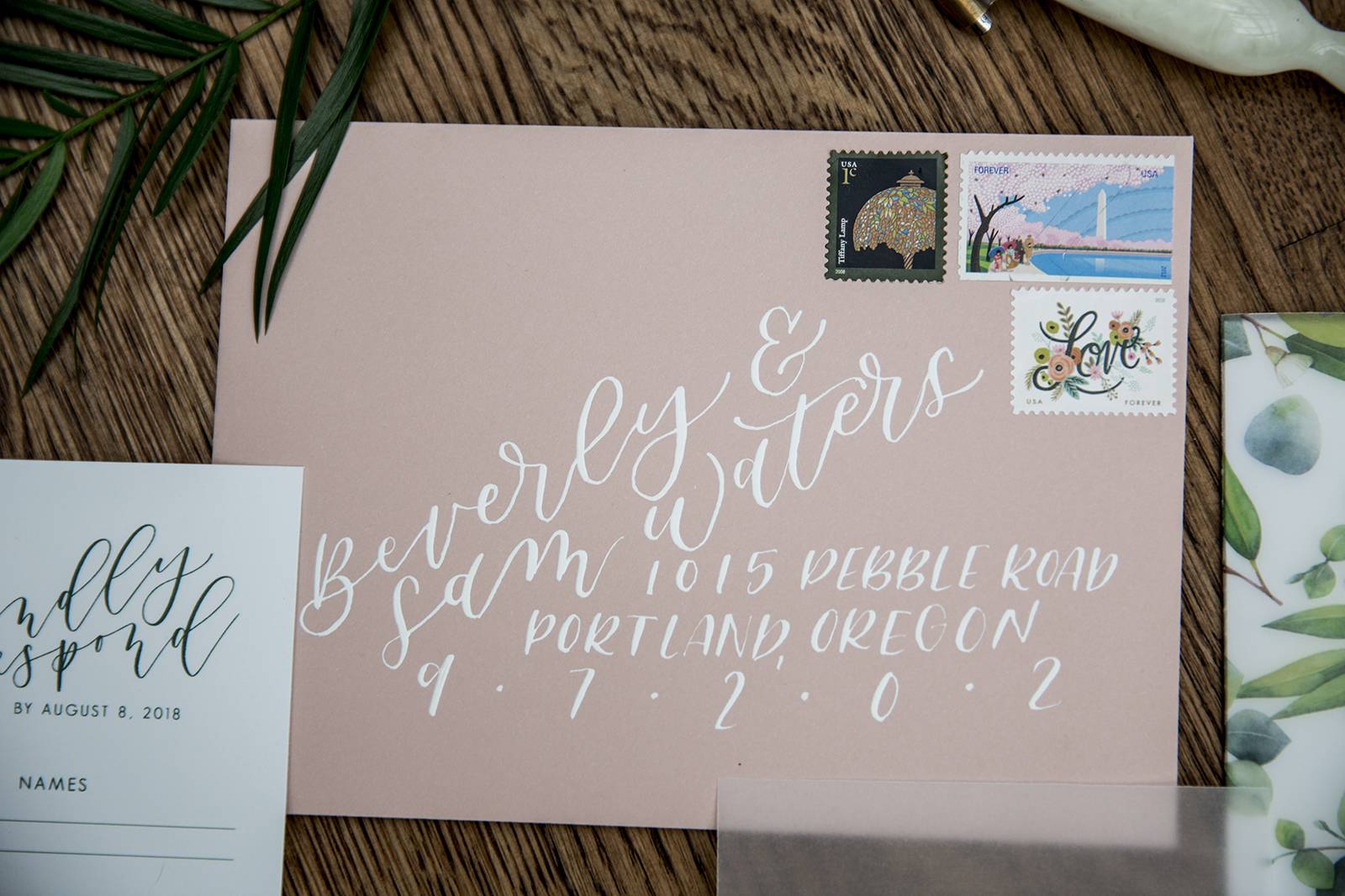 calligraphy invitation blush envelopes