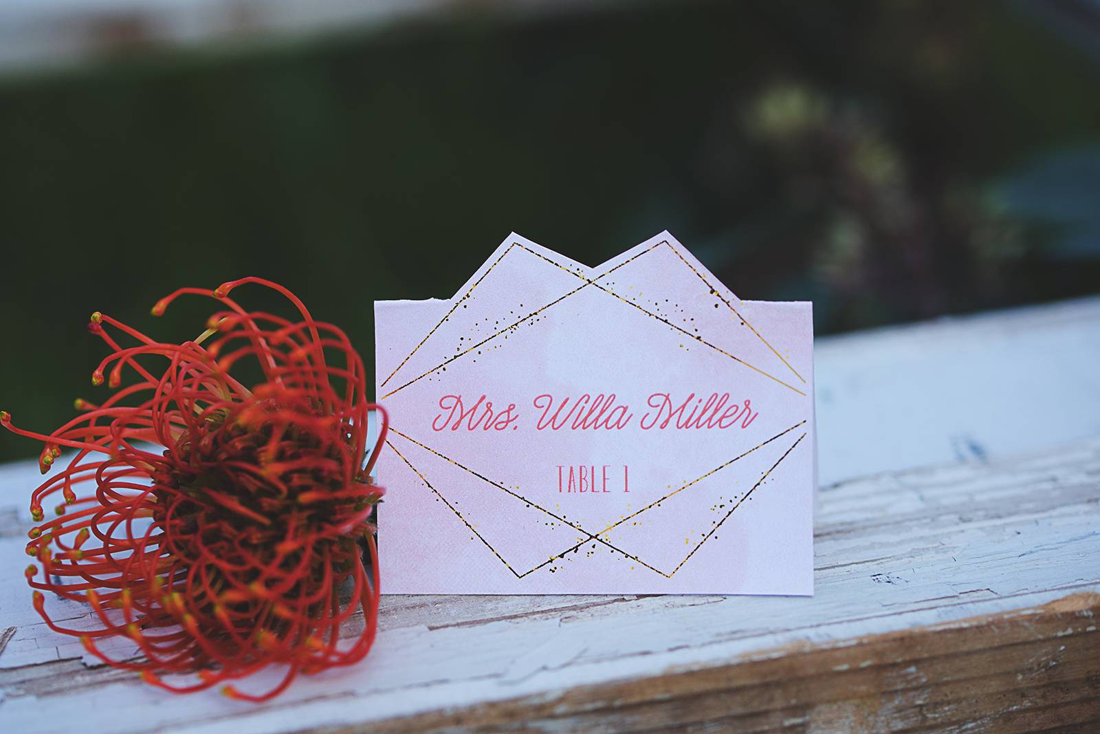 geometric rose gold place cards escort cards