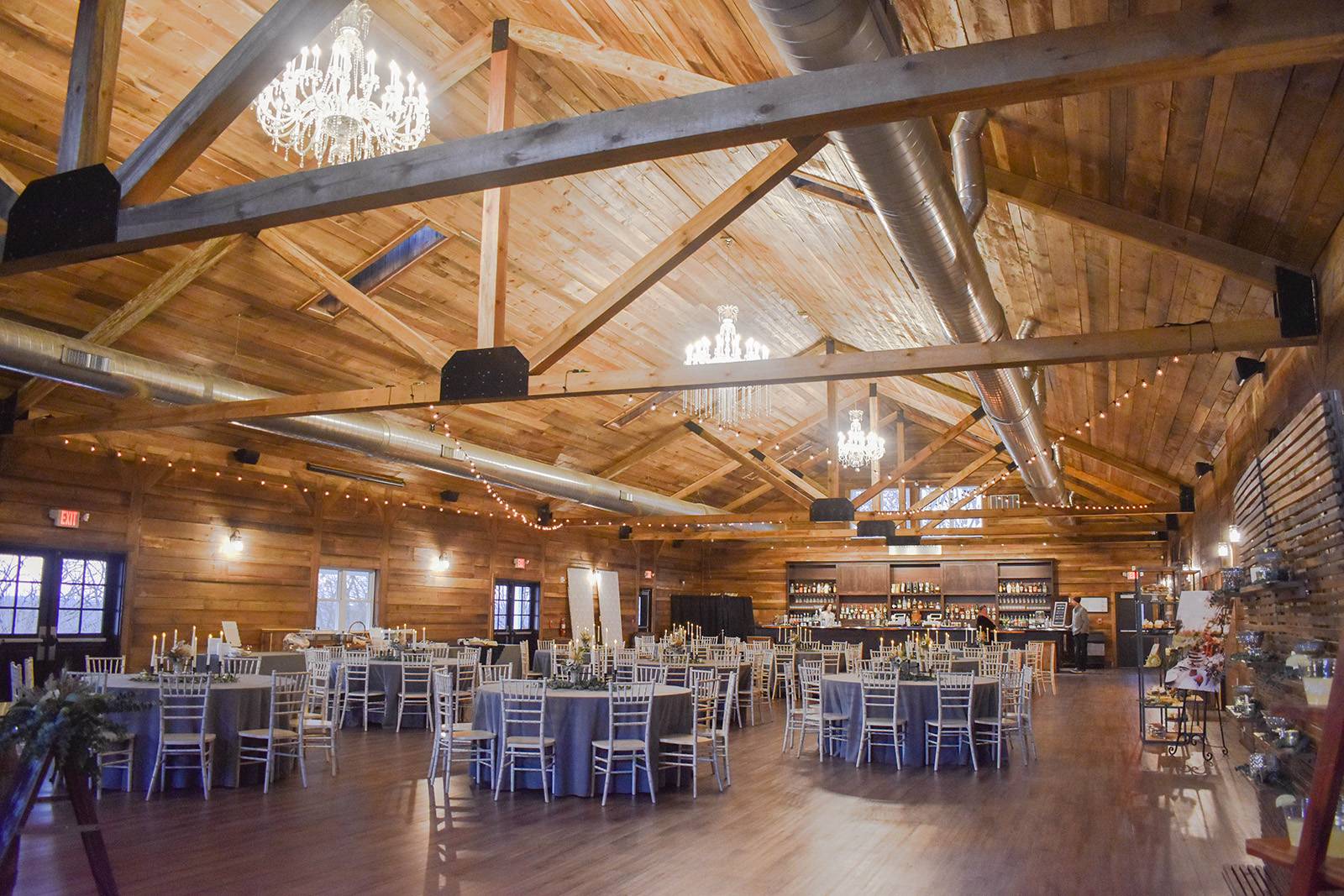 rustic barn wedding reception layout, grey gray wedding table decor